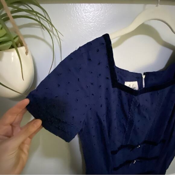 JACK SQUIRE Blue Cotton & Lace Rockabilly wiggle Dress Size wiggle 6 - Picture 6 of 10
